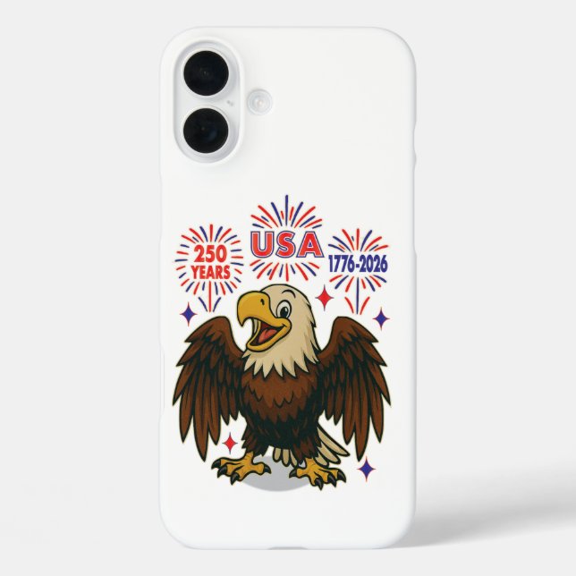 Funda iPhone 16 Plus Águila calva con fuegos artificiales - Estados Uni (Reverso )