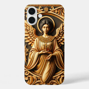 Funda iPhone 16 Plus AI Ángel tallado en madera hermoso