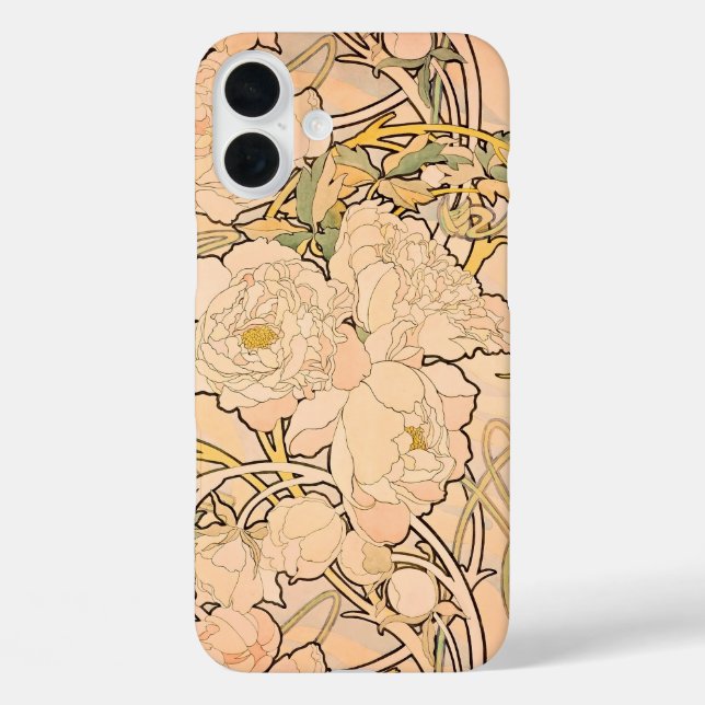 Funda iPhone 16 Plus Alfonse Mucha Art Nouveau Peonies (Reverso )
