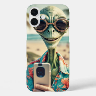 Funda iPhone 16 Plus Alien Beach Selfie Retro Art