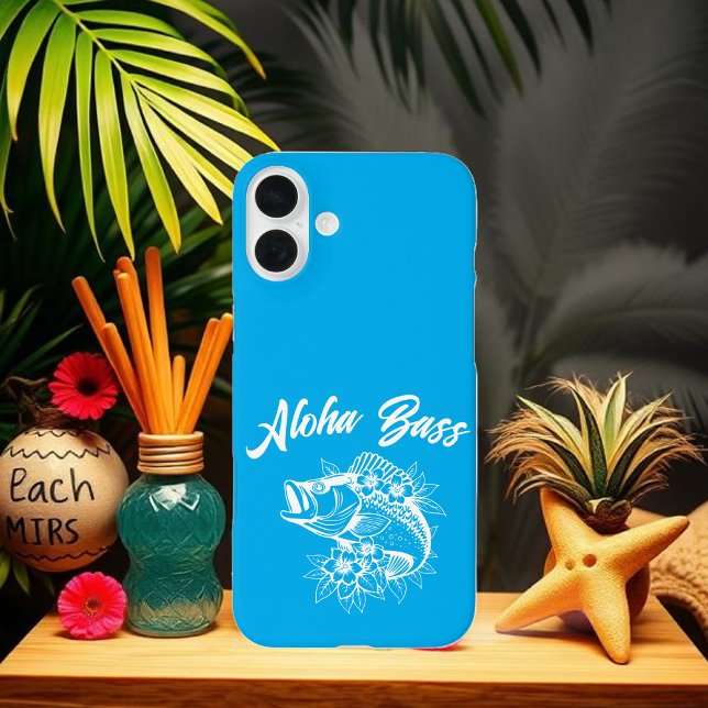 Funda iPhone 16 Plus Aloha Bass Hawaii Light Blue (Aloha Bass Bass Fish Hawaiian Tropical Flowers Fisherman Trend Phone Case)