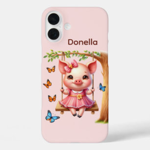 Funda iPhone 16 Plus Amantes de divertidos cerdos añaden su nombre