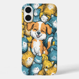 Funda iPhone 16 Plus Amigo feliz en un mar de gatos