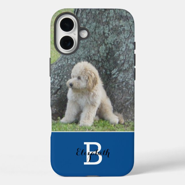 Funda iPhone 16 Plus Añadir la foto, nombre y azul real inicial de su P (Reverso )