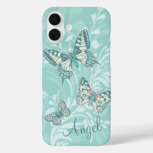 Funda iPhone 16 Plus Añadir su nombre mariposas caso de iphone floral v