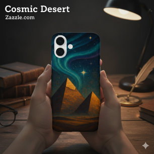 Funda iPhone 16 Plus Ancianas Pirámides Sacra Noche Cielo Verde azulado