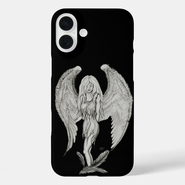 Funda iPhone 16 Plus Ángel - Diseño en blanco y negro (Reverso )