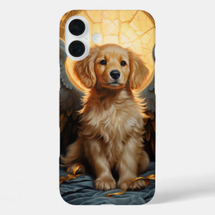 Funda iPhone 16 Plus Ángel perrito Golden Retriever