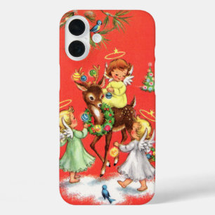 Funda iPhone 16 Plus Ángeles de Navidad Retro Vintage