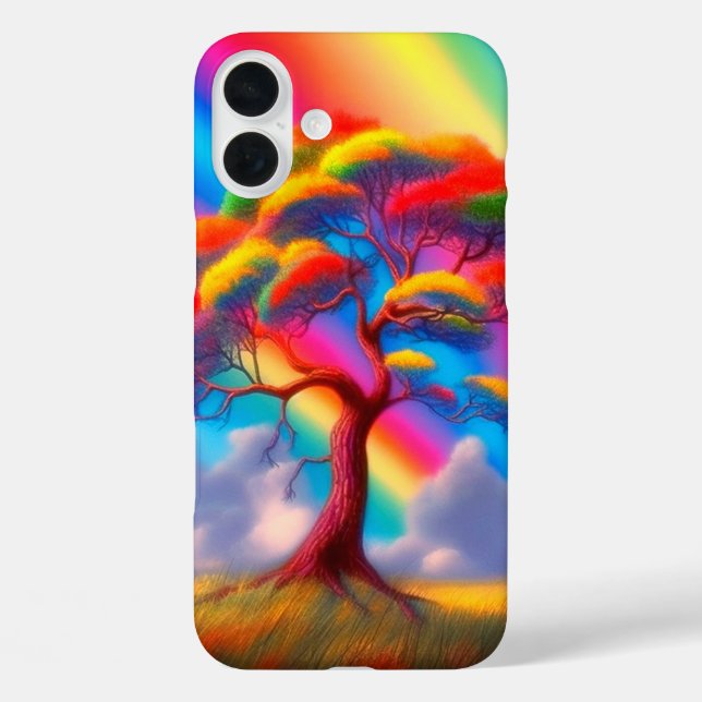 Funda iPhone 16 Plus Árbol arcoiris artístico (Reverso )