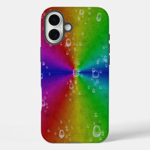 Funda iPhone 16 Plus arco iris en elefantes, leatheroptik y gotas de ll