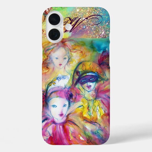 FUNDA iPhone 16 PLUS ARLECCHINO PIERO Y COLOMBINA / MONOGRAM (Reverso )