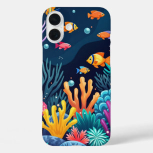 Funda iPhone 16 Plus Arrecife de coral subacuático colorido y vida mari