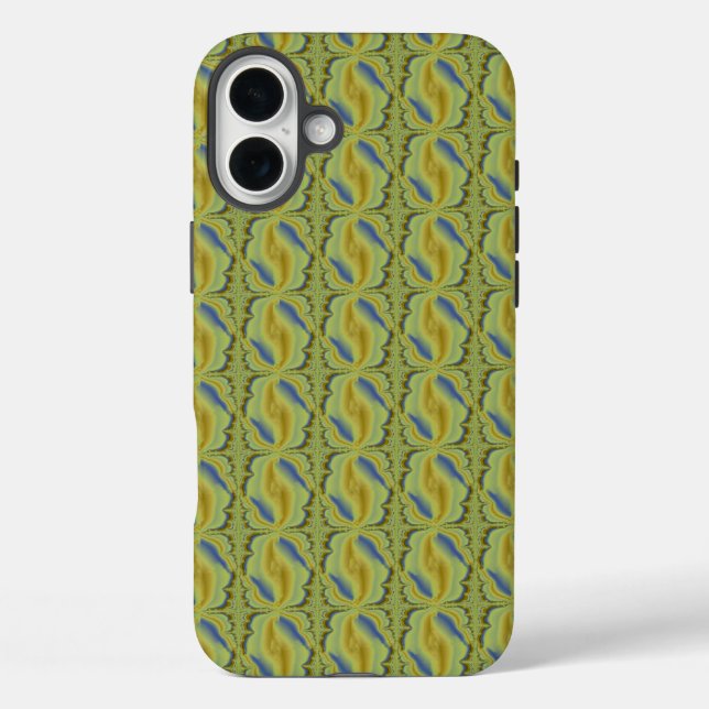 Funda iPhone 16 Plus Artdeco amarillo azul en estilo retro (Reverso )