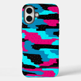 Funda iPhone 16 Plus Arte abstracto rosa, negro y azul