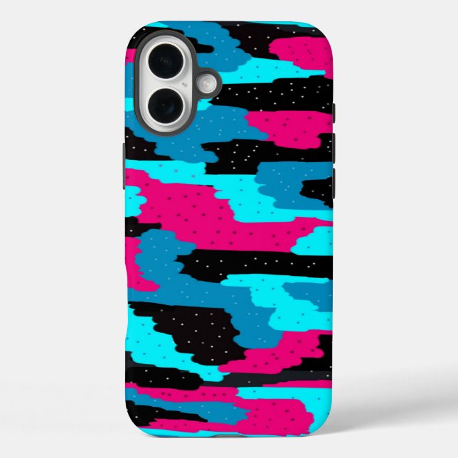 Funda iPhone 16 Plus Arte abstracto rosa, negro y azul (Reverso )
