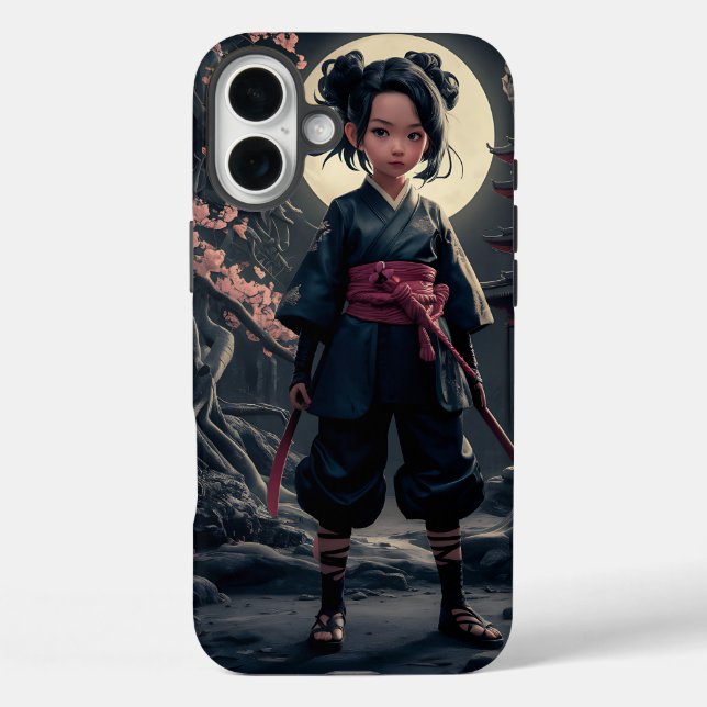 Funda iPhone 16 Plus Arte Chica Ninja - Guerrero dinámico y fuerte (Reverso )