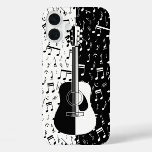Funda iPhone 16 Plus Arte contemporáneo de notas de guitarra en blanco 