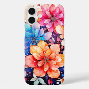 Funda iPhone 16 Plus Arte de flores retro de color