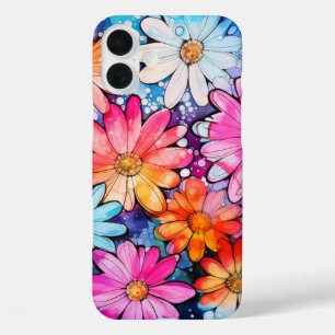Funda iPhone 16 Plus Arte de flores vintage colorido lindo