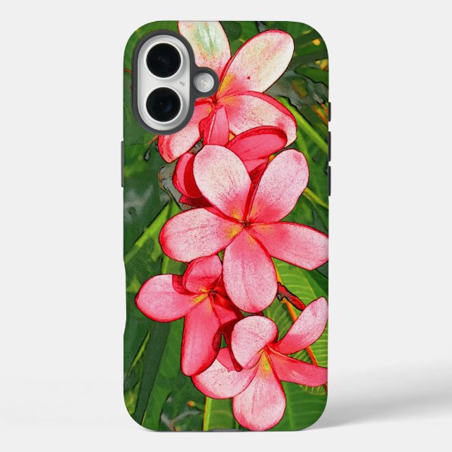 Funda iPhone 16 Plus Arte de Frangipani Tropical Rosa (Reverso )