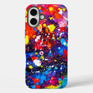 Funda iPhone 16 Plus Arte de lienzo con salpicaduras de pintura colorid