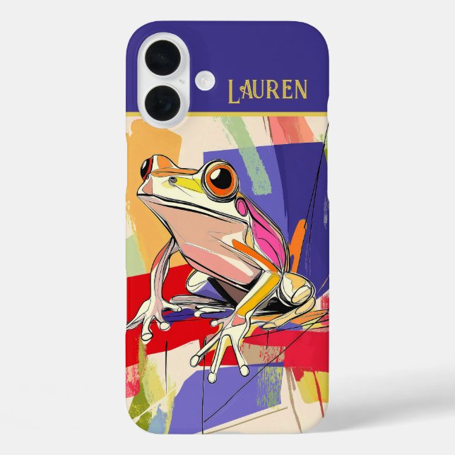 Funda iPhone 16 Plus Arte de rana divertida personalizado (Reverso )