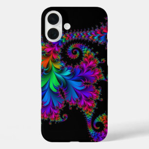 Funda iPhone 16 Plus arte fractal floral de arcoíris