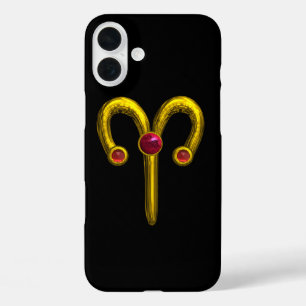 Funda iPhone 16 Plus ARTES DE RÓTULO ZODIAC DE ORO, negro de rubí rojo