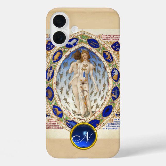 FUNDA iPhone 16 PLUS ASTROLOGÍA ANTIGUA, RÓTULOS ZODIACALES GEM AZUL MO (Reverso )