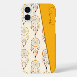 Funda iPhone 16 Plus Atrapasueños Patrón de Pluma Boho Nombre Personali