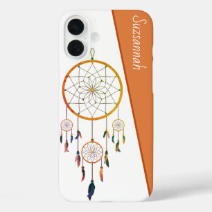 Funda iPhone 16 Plus Atrapasueños Plumas Coloridas Boho Nombre Personal