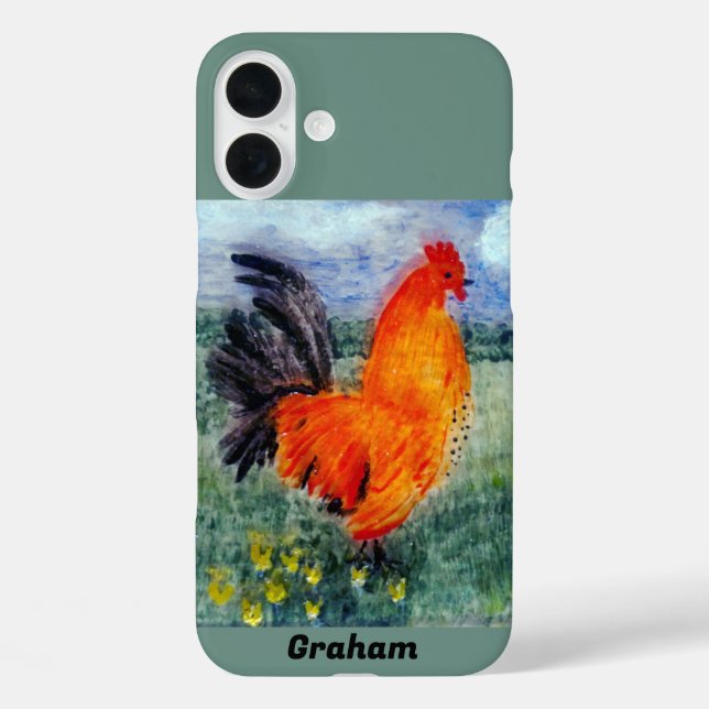 Funda iPhone 16 Plus Ave Art Rooster Pollo Personalizado (Reverso )