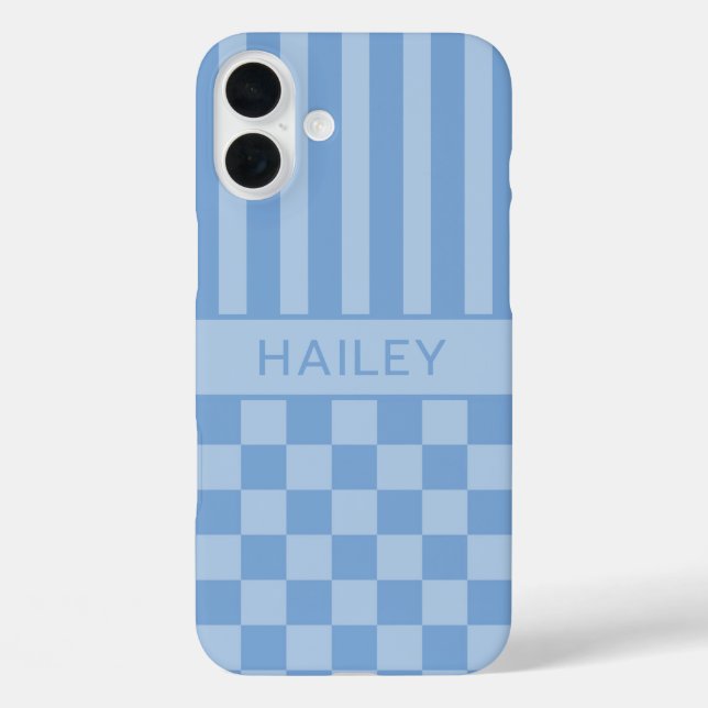 Funda iPhone 16 Plus Azul Cuadrada Rayada Personalizada (Reverso )