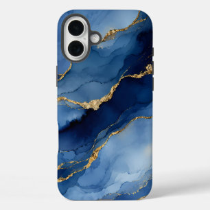 Funda iPhone 16 Plus Azul Marino Profundo y Textura de Ágata con Tinta