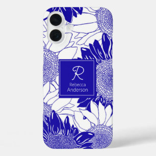 Funda iPhone 16 Plus Azul Y Blanco De Girasol personalizado