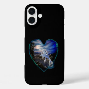 Funda iPhone 16 Plus Bahía por la noche, amor a los delfines
