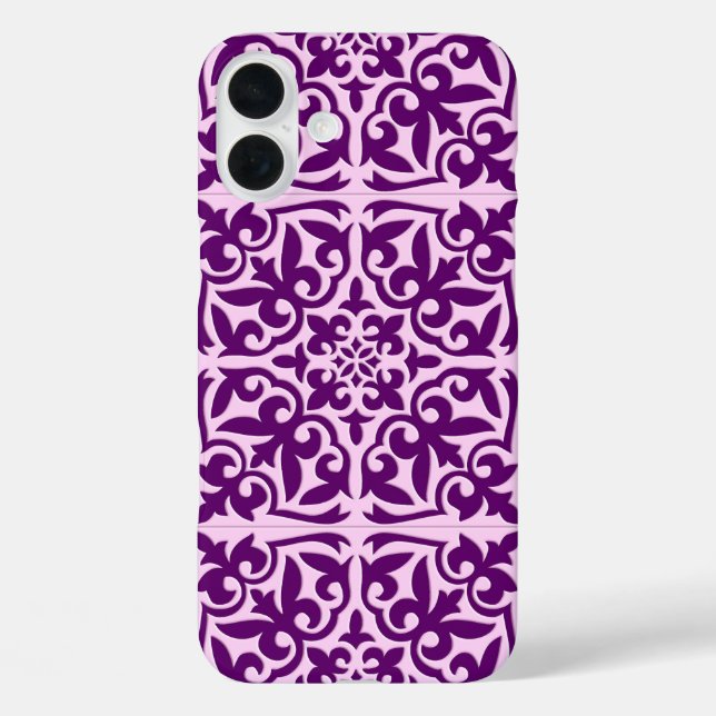 Funda iPhone 16 Plus Baldosa marroquí - púrpura y orquídea (Reverso )