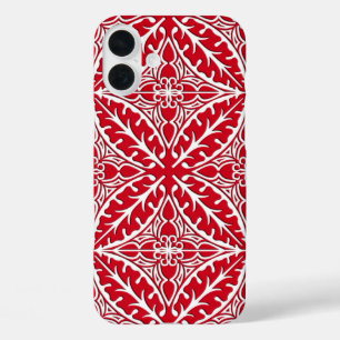 Funda iPhone 16 Plus Baldosas marroquíes - rojo oscuro y blanco