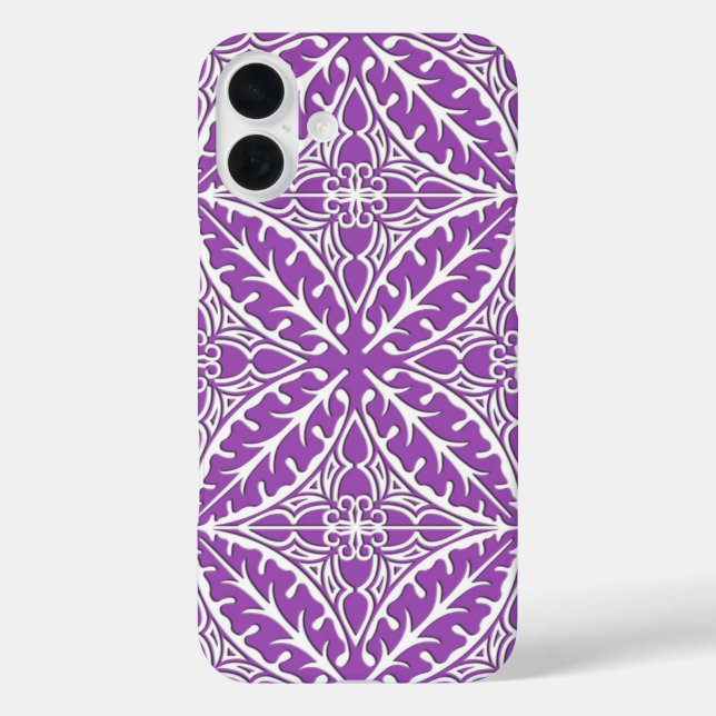 Funda iPhone 16 Plus Baldosas marroquíes: violeta y blanca (Reverso )