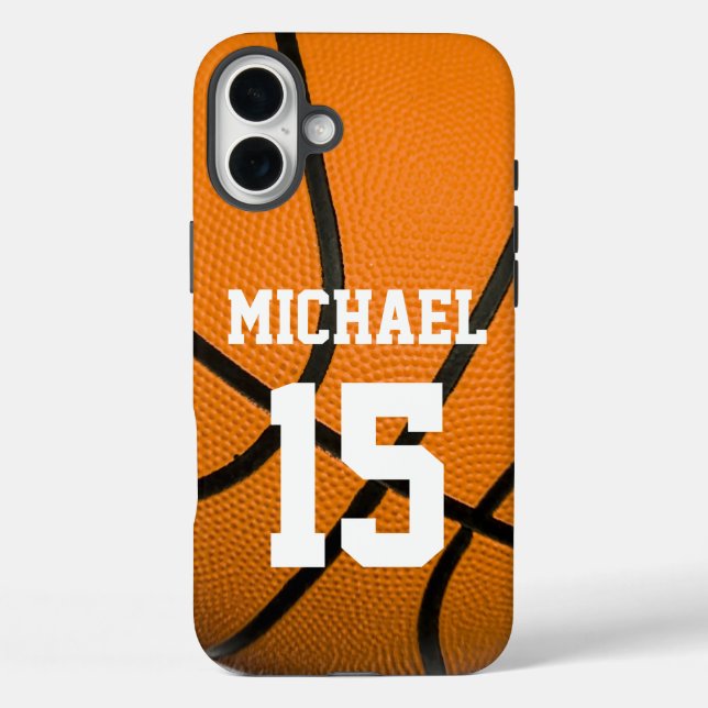 Funda iPhone 16 Plus Baloncesto tu nombre Personalizable (Reverso )