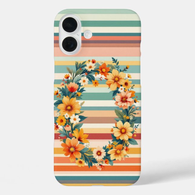 Funda iPhone 16 Plus Bandas De Flor Retro (O) (Reverso )