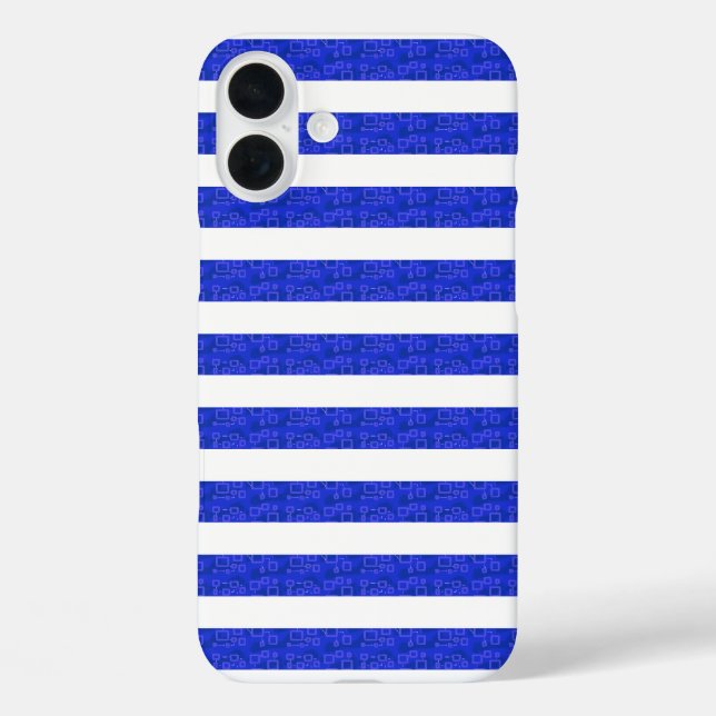 Funda iPhone 16 Plus Bandas geométricas azules de moda (Reverso )
