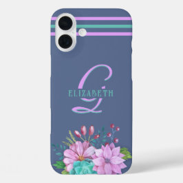 Funda iPhone 16 Plus Bandas iniciales de MONOGRAM Azul