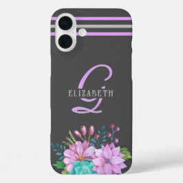 Funda iPhone 16 Plus Bandas iniciales de MONOGRAM Rayos oscuros