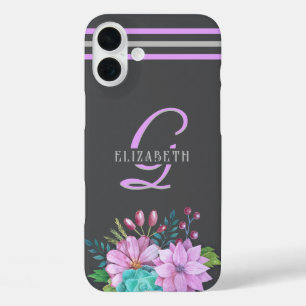 Funda iPhone 16 Plus Bandas iniciales de MONOGRAM Rayos oscuros
