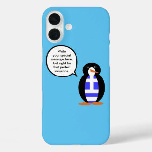 Funda iPhone 16 Plus Bandera Griega Ms Penguin Personalizada Hablando