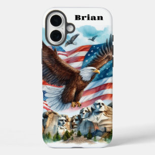 Funda iPhone 16 Plus Bandera Patriótica de Estados Unidos Bald Eagle iP