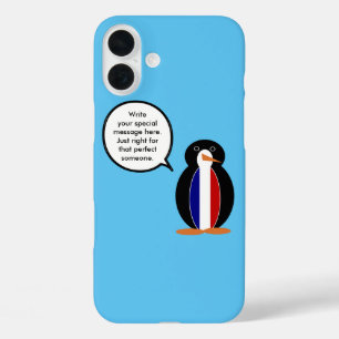 Funda iPhone 16 Plus Banderera Francesa Señora Pingüino Hablando