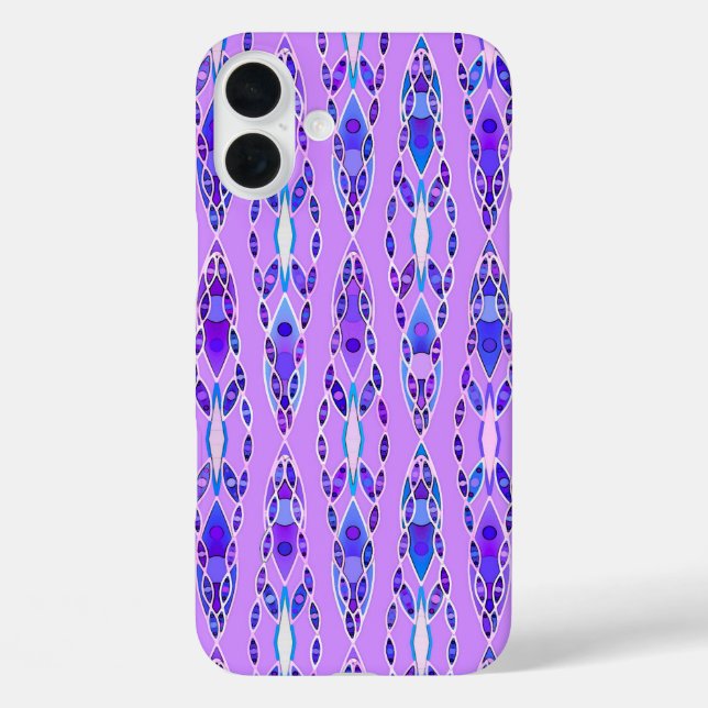 Funda iPhone 16 Plus Batik tribal - Lavanda, azul y violeta (Reverso )